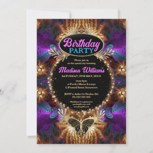 Whimissisk Lila Rosa Bohemian Princess Birthday Inbjudningar