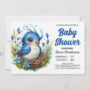Whimissisk modern Skogen Bird Boy Shower Inbjudningar