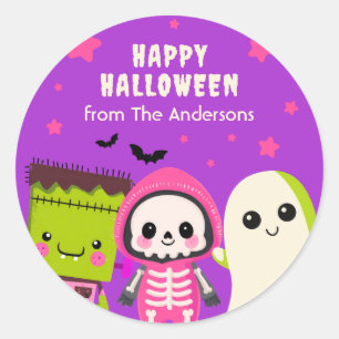 Whimissisk Monster Mash Happy halloween Lila Runt Klistermärke
