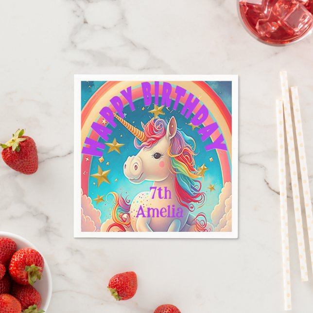 Whimissisk Pastel Birthday Unicorn Thned Party Pappersservett (Insitu)