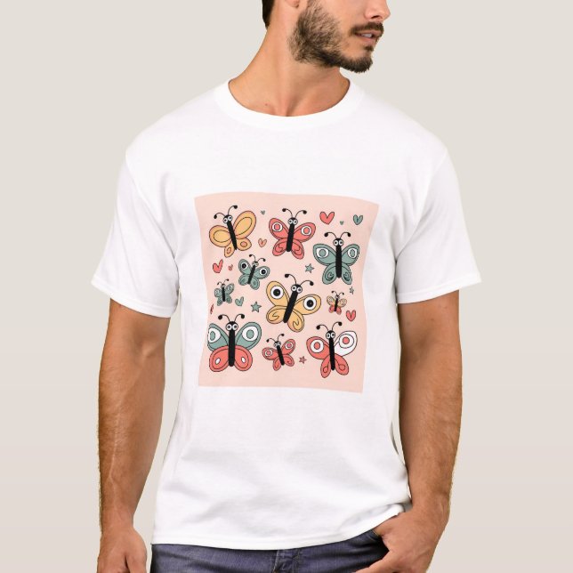 Whimissisk Pastel Butterfly T-Shirt (Framsida)
