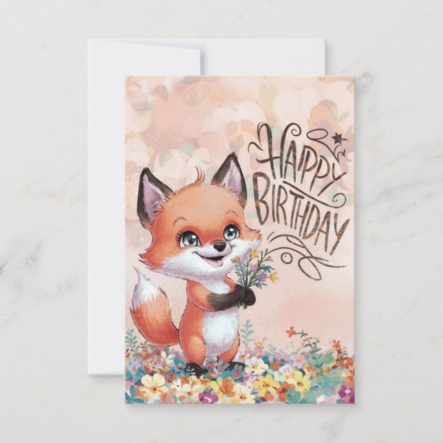 Whimissisk Pastel Fox Birthday Kort (Framsida)