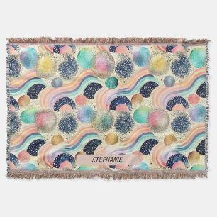 Whimissisk Pastel Rainbow Vågar & Glitter Abstrakt Filt