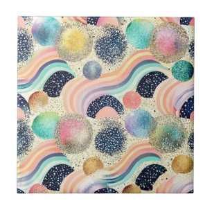 Whimissisk Pastel Rainbow Vågar & Glitter Abstrakt Kakelplatta