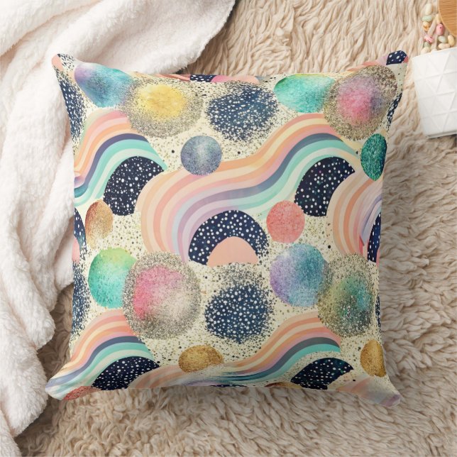 Whimissisk Pastel Rainbow Vågar & Glitter Abstrakt Kudde (Filt)