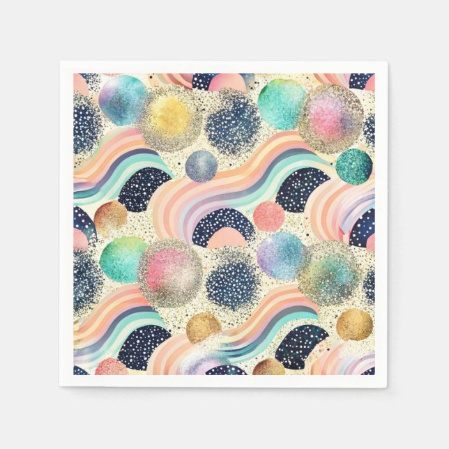 Whimissisk Pastel Rainbow Vågar & Glitter Abstrakt Pappersservett (Framsidan)