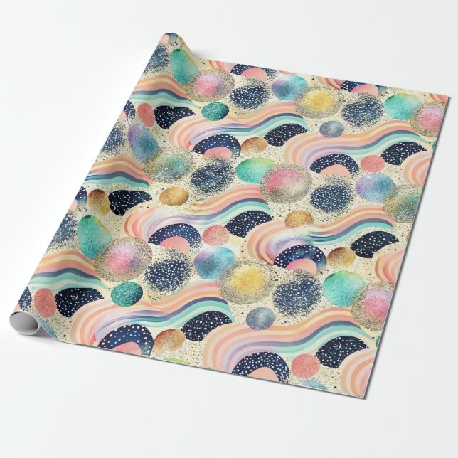 Whimissisk Pastel Rainbow Vågar & Glitter Abstrakt Presentpapper (Utrullad)