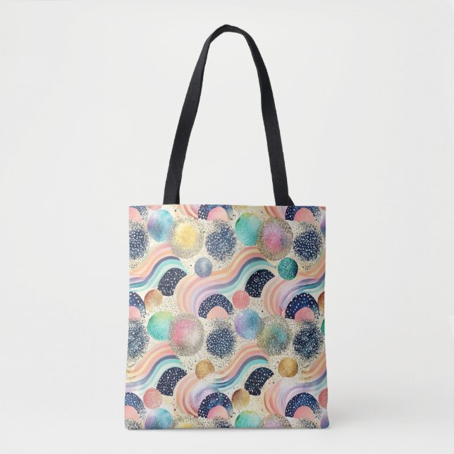 Whimissisk Pastel Rainbow Vågar & Glitter Abstrakt Tygkasse (Framsida)