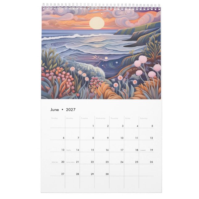 Whimissisk Pastel Seaside Beach Kalender (Jun 2027)