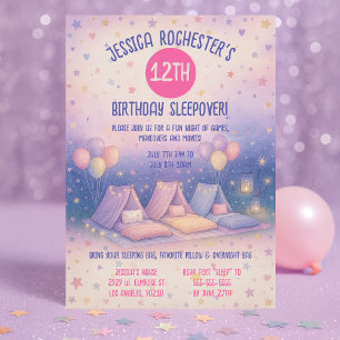 Whimissisk Pastel Teepees Sleepover Birthday Inbjudningar