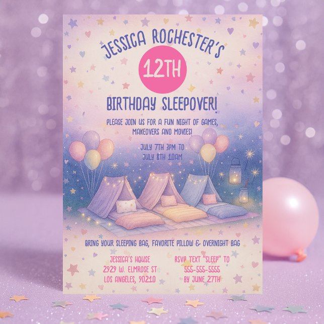 Whimissisk Pastel Teepees Sleepover Birthday Inbjudningar (Skapare uppladdad)