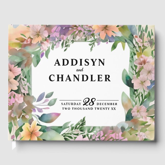 Whimissisk Pastel Watercolor Wildblomma Bröllop Gästböcker (Framsida)