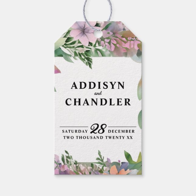 Whimissisk Pastel Watercolor Wildblomma Bröllop Presentetikett (Framsidan)