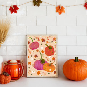 Whimissisk Pumpkins Höst löv Watercolor Art Poster