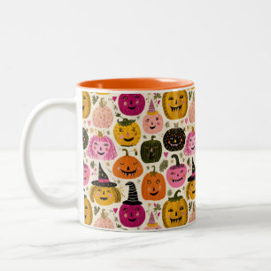 Whimissisk Pumpkins Spooky Cute Colorful Halloween Två-Tonad Mugg