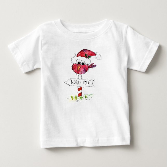 Whimissisk röd julfågel t shirt (Framsida)