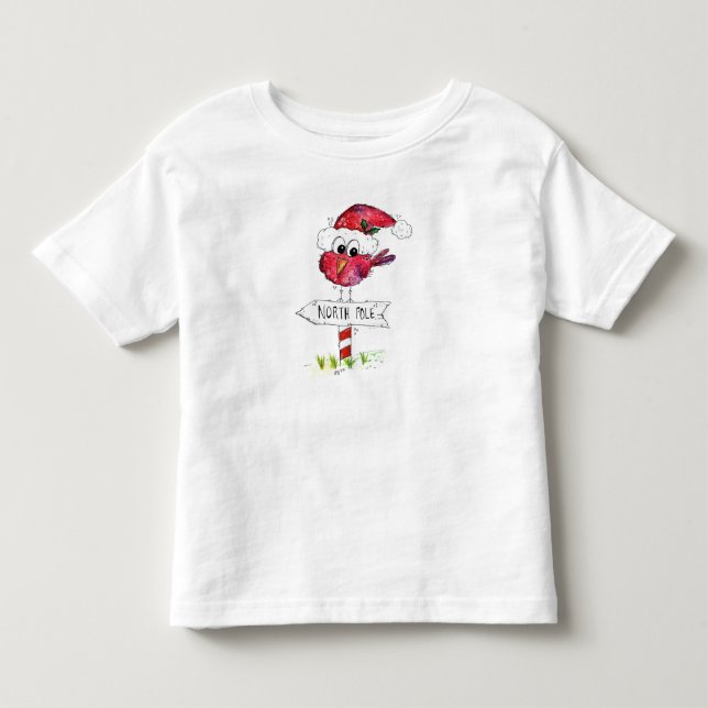 Whimissisk röd julfågel t shirt (Framsida)