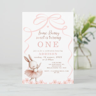 Whimissisk Rosa Bow lite Bunny Birthday Inbjudningar