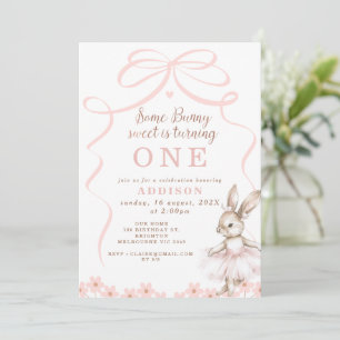 Whimissisk Rosa Bow Tutu lite Bunny Birthday Inbjudningar
