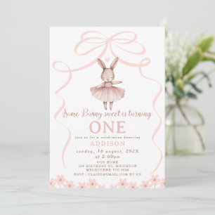 Whimissisk Rosa Bow Tutu lite Bunny Birthday Inbjudningar