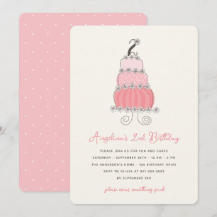 Whimissisk Rosa Cake Girl 2 Birthday Party Inbjuda Inbjudningar