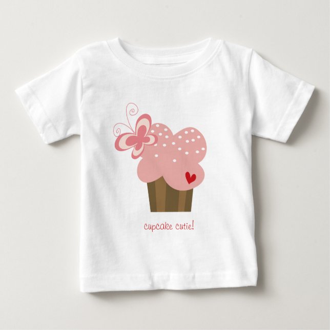 Whimissisk Rosa Cupkaka Butterfly Girl Birthday T Shirt (Framsida)