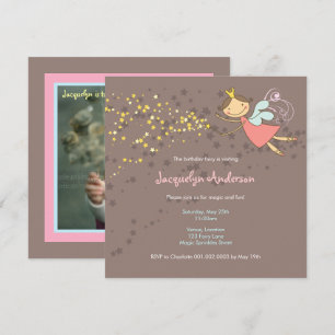 Whimissisk Rosa Fairy Princess Stars Girl Birthday Inbjudningar