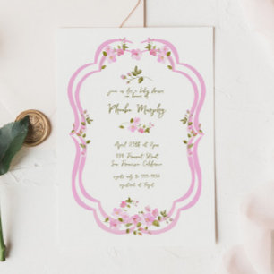 Whimissisk Rosa Greenery målade Blommigt Baby Show Inbjudningar