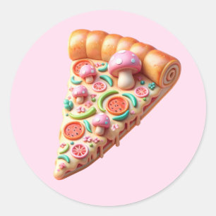 Whimissisk Rosa Mushroom Pizza Party Runt Klistermärke