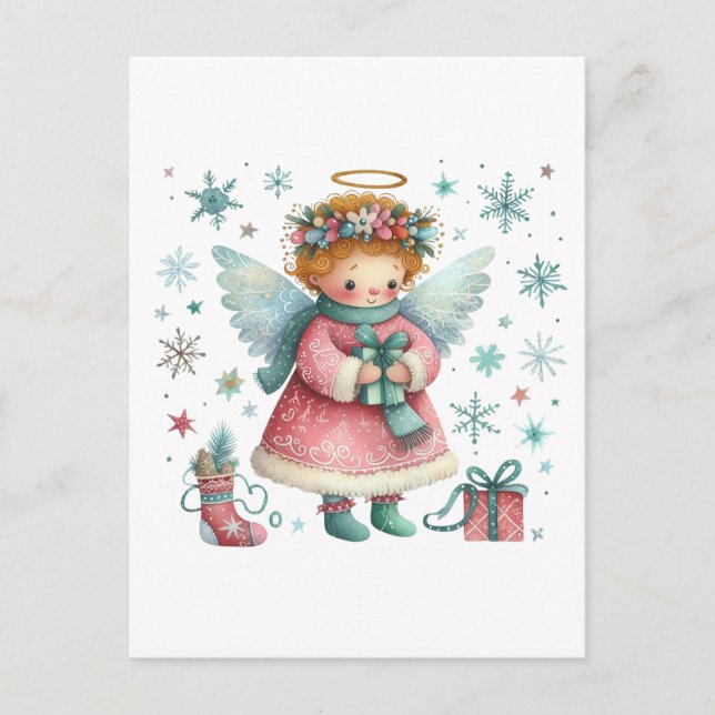 Whimissisk Rosa och blå julgel Vykort (Framsida)