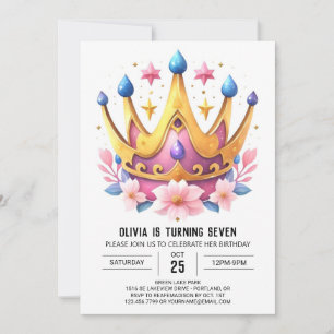 Whimissisk Rosa Princess Krona Birthday Inbjudningar