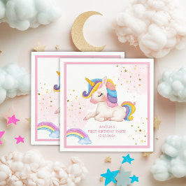 Whimissisk rosa Rainbow Unicorn 1 Birthday party Pappersservett
