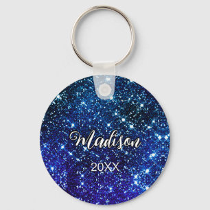 Whimissisk siridscent blue Glitter monogram Nyckelring