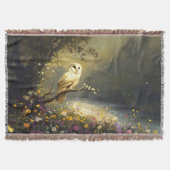 Whimissisk Snövit Uggla Wildblommor Art Filt (Framsidan)