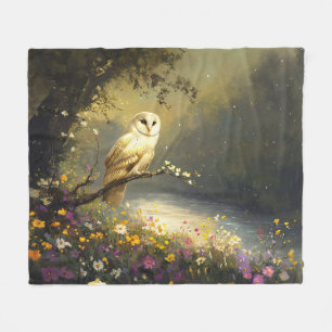 Whimissisk Snövit Uggla Wildblommor Art Fleecefilt