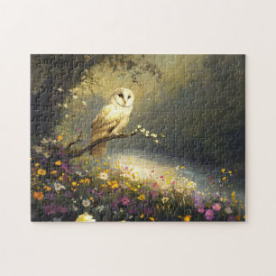 Whimissisk Snövit Uggla Wildblommor Art Pussel