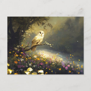 Whimissisk Snövit Uggla Wildblommor Art Vykort
