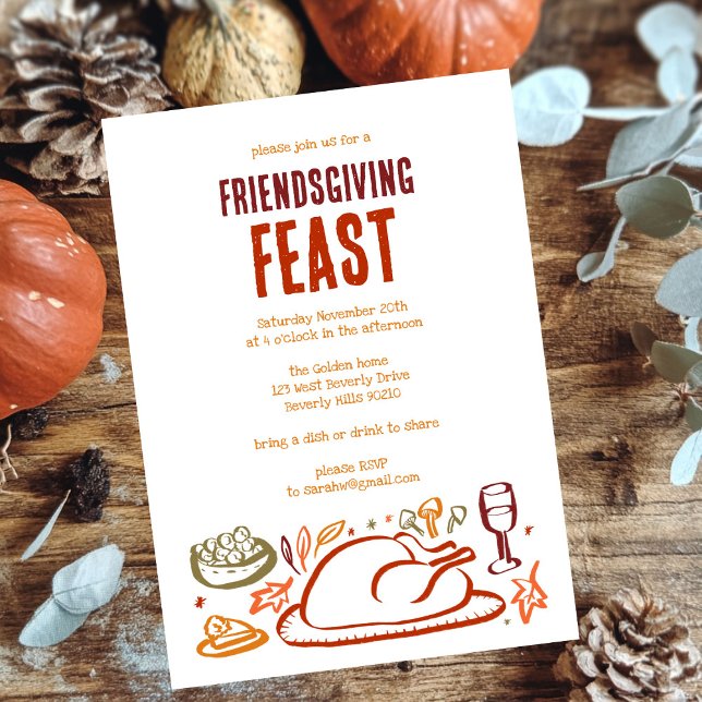 Whimissisk Thanksgiving Friendsgiving Middag Party Inbjudningar (Whimsical Thanksgiving Friendsgiving Dinner Party Invitation
)