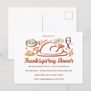 Whimissisk Thanksgiving Friendsgiving Middag Party Vykort