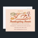 Whimissisk Thanksgiving Friendsgiving Middag Party Vykort<br><div class="desc">Perfekt, sött vykort för en roligt-middagsinbjudan! Hand skapade konst åt dig! Perfekt för en Thanksgiving helgdag, Friendsgiving, höst- eller fallmiddag party eller andra evenemang. FULLT ANPASSADE! Klicka på "Anpassa" ovan om du vill redigera texten. Klicka på "Redigera med verktyg" för att justera typsnitt, färg och placeringar. (sök även i butiken...</div>