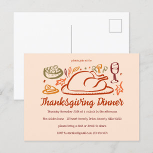 Whimissisk Thanksgiving Friendsgiving Middag Party Vykort