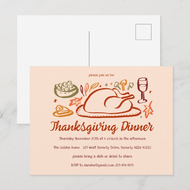 Whimissisk Thanksgiving Friendsgiving Middag Party Vykort (Fram/baksida)