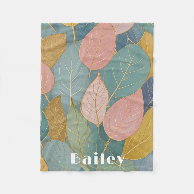 Whimissisk vallning: Pastel Lövs Fleecefilt (Framsidan)