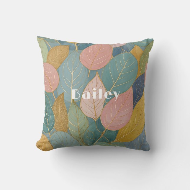 Whimissisk vallning: Pastel Lövs Kudde (Framsida)