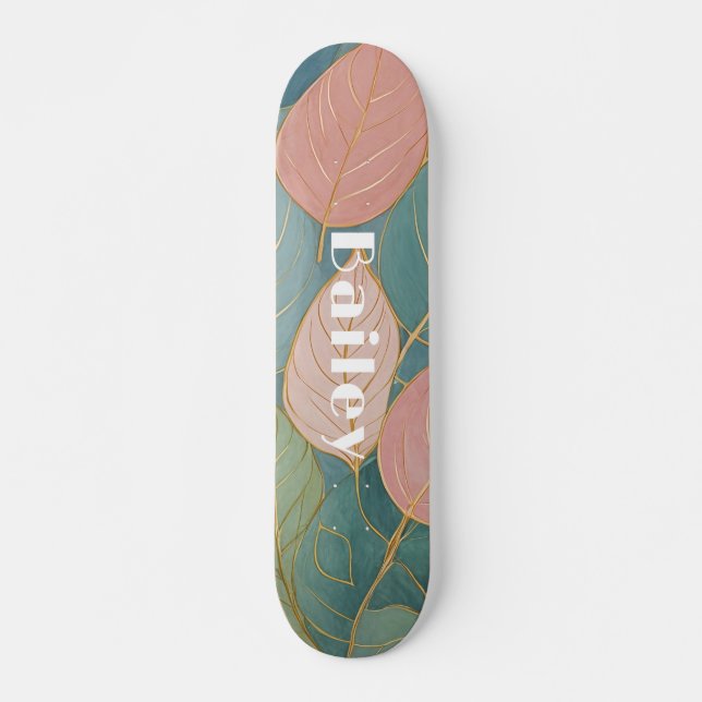 Whimissisk vallning: Pastel Lövs Mini Skateboard Bräda 18,5 Cm (Framsida)