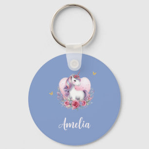 Whimissisk vattenfärg Unicorn Guld Butterflies Nyckelring