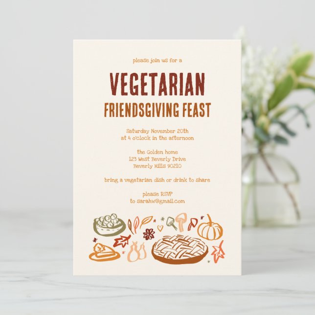 Whimissisk VEGETARIAN Thanksgiving Friendsgiving Inbjudningar (Stående Fram)