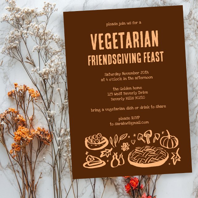 Whimissisk VEGETARIAN Thanksgiving Friendsgiving Inbjudningar (Whimsical VEGETARIAN VEGAN Thanksgiving Friendsgiving Invitation
)