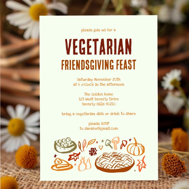 Whimissisk VEGETARIAN Thanksgiving Friendsgiving Inbjudningar (Whimsical VEGETARIAN Thanksgiving Friendsgiving Invitation
)
