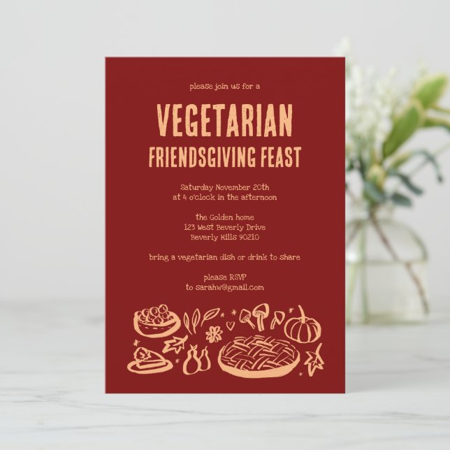 Whimissisk VEGETARIAN Thanksgiving Friendsgiving Inbjudningar (Stående Fram)